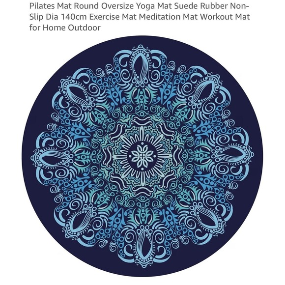 Other - Round Oversize Yoga Mat 55in Blue Mandala Suede Rubber Non-Slip Pilates Zen